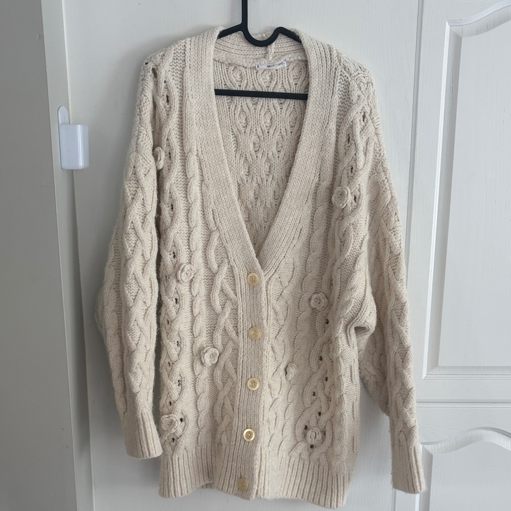Mango Cream Cable Knit Cardigan